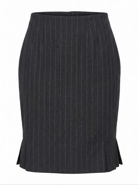 Isabella Suits Pinstripe Pencil Skirt Dark Charcoal Pleated Hem Buisiness Office